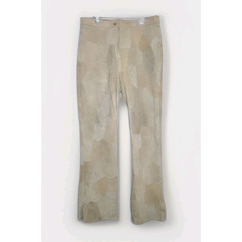 Vtg Y2K Blue Asphalt Tan Patchwork Leather‎ Pants High Rise Bootcut Boho Hippie